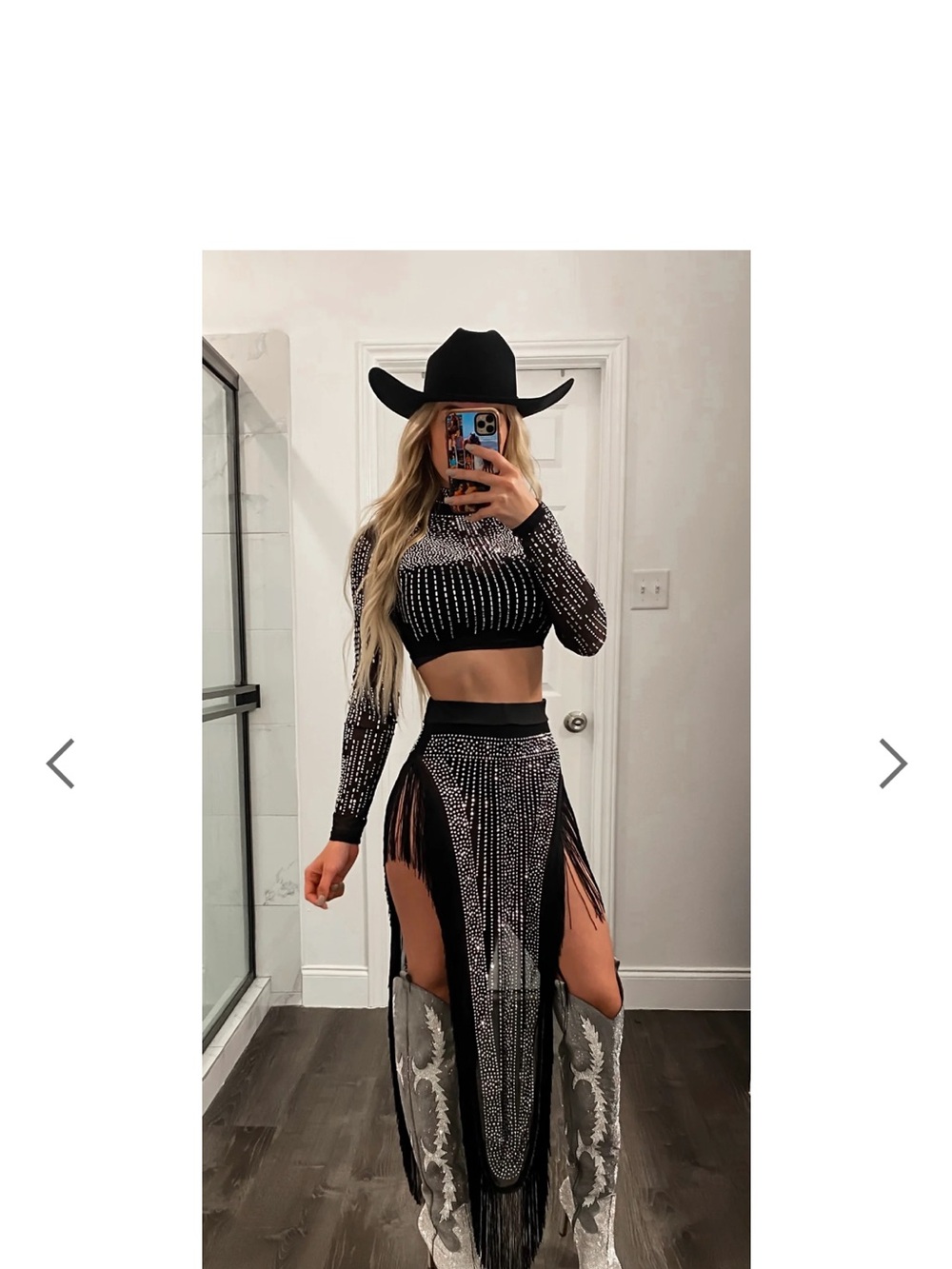 Black Rhinestone Fringe Two-Piece Set Size S